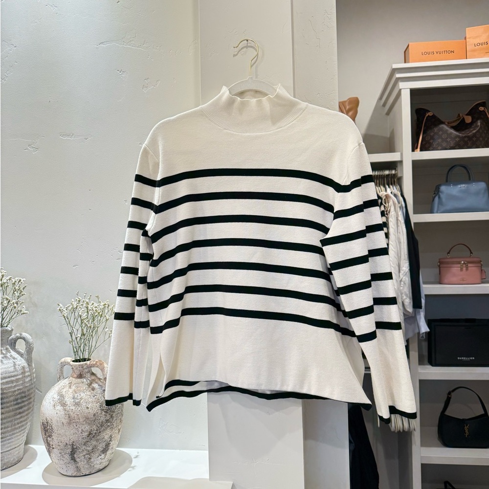 H&M Black and White Striped Turtleneck Sweater